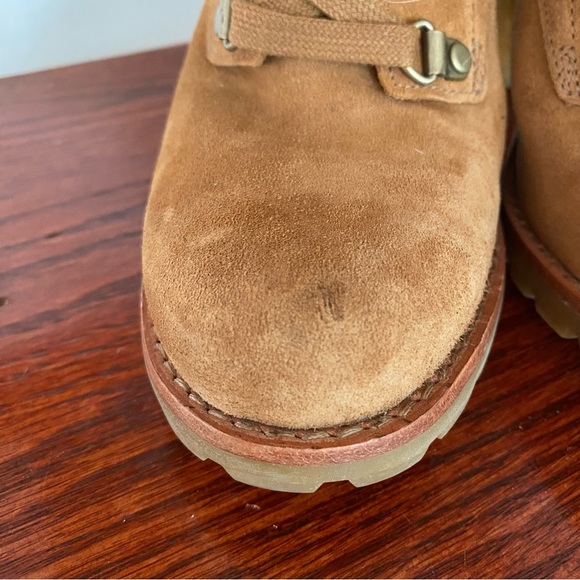 UGG Fabrice Lace Up Boots Rubber Heels Tan Suede Blue Wool 7 - Picture 6 of 10